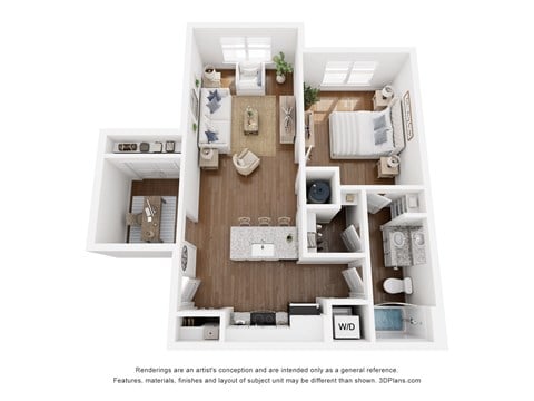 Floor plan for 1 bed, 1 bath, 823 sqft